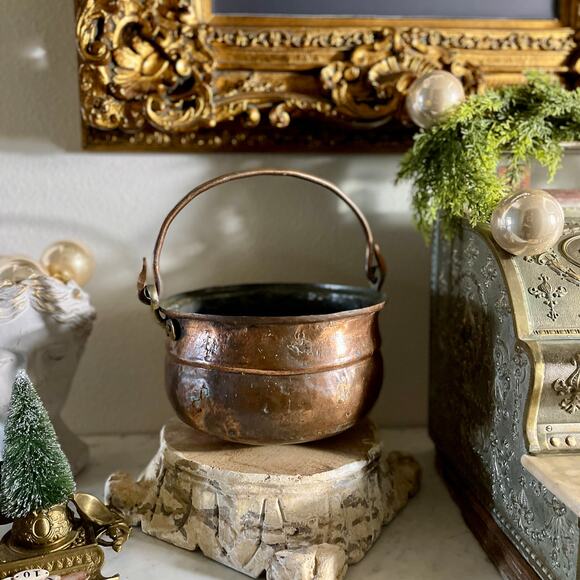 Antique Medium Copper Cauldron Handle Apple Butter Kettle Stock Pot Brass - Picture 9 of 10